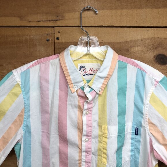Chubbies 1/2 Button But Short Sleeve Striped Shirt Mens Size Medium Retro Pocket - Picture 2 of 10